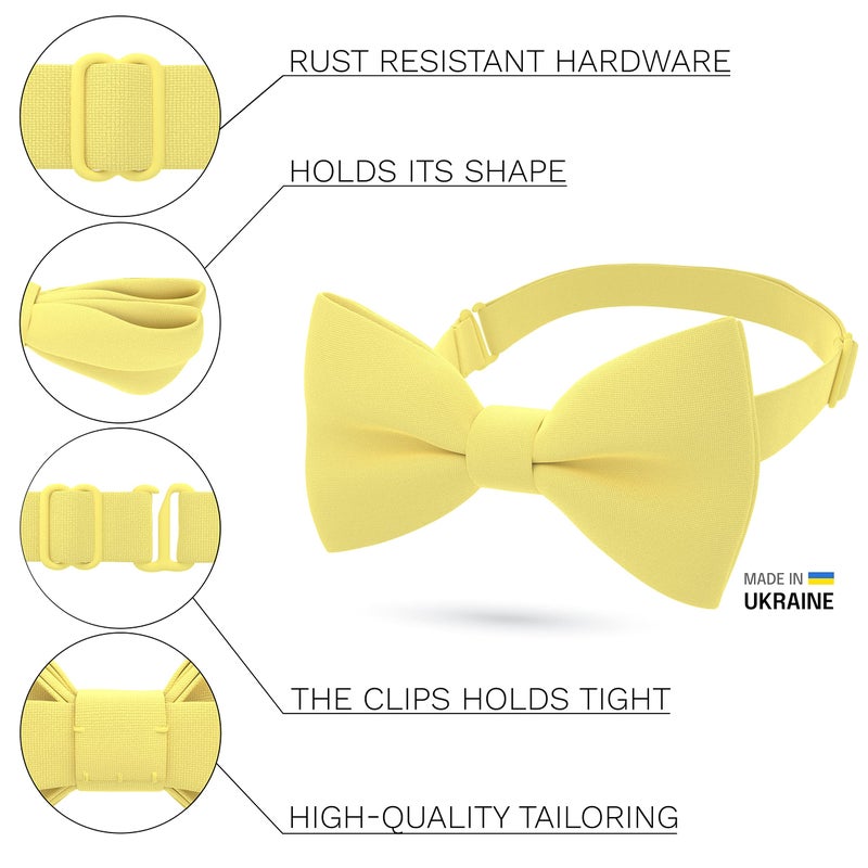 Bow Tie House Men's Classic Pre-Tied Bow Tie Formal Solid Tuxedo (Large, Lemon) - Image 2